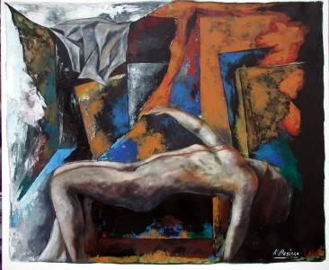 2003-acrilico-su-tela-100x100-allegoria-di-un-pittore
