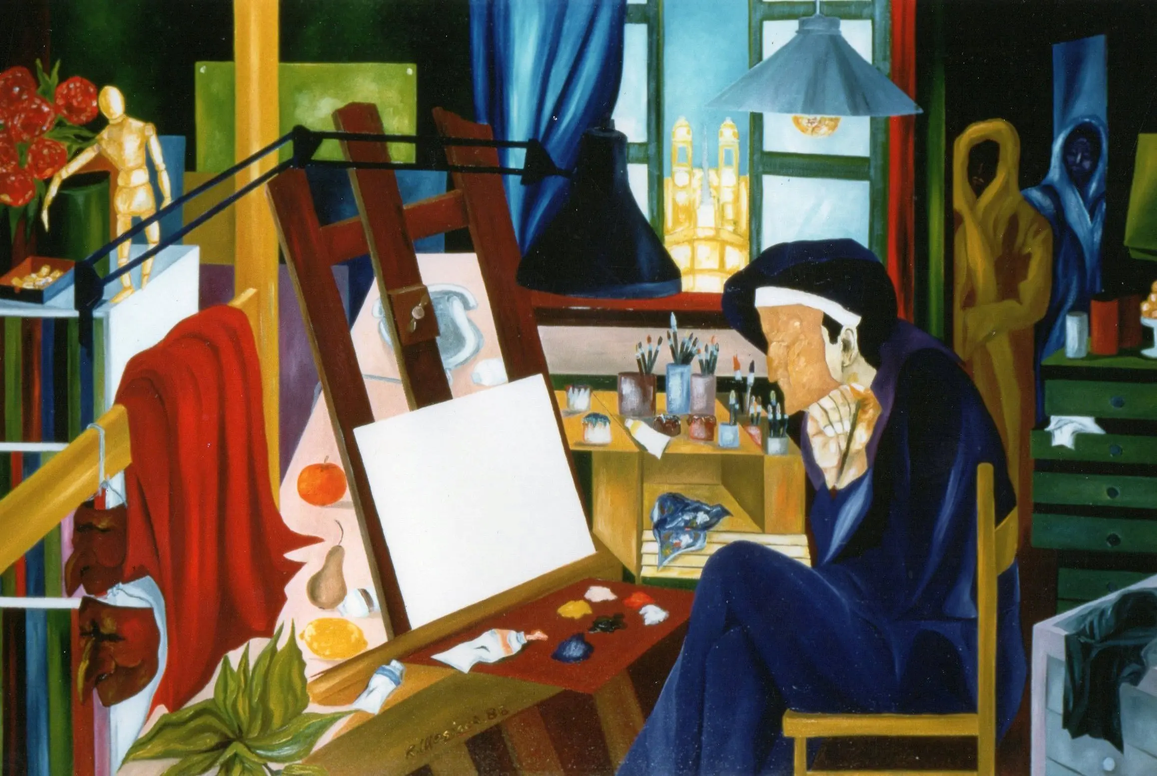1988 Olio su tela 150x100 Allegoria di un cantore di colore di Romeo Mesisca
